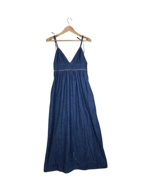 Vintage Leeloo jeans Blue Denim Maxi Dress with Contrast Trim